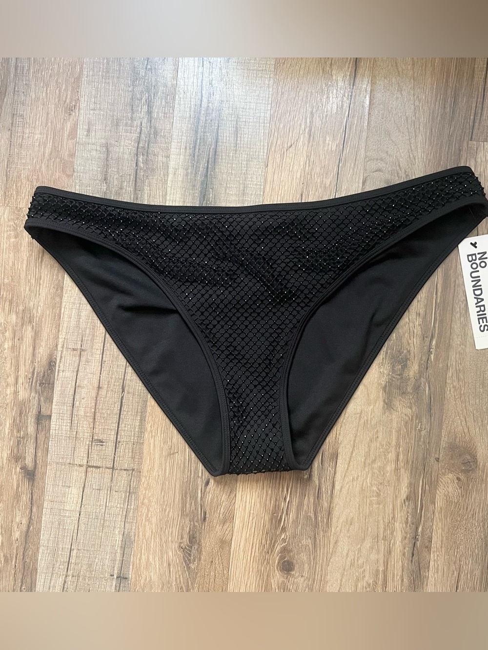 No Boundaries Black Rhinestone Bikini Swim Bottoms NWT Large